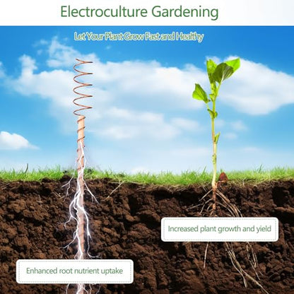 YBB 12 PCS Electroculture Copper Garden Stakes, 13.8'' and 17" Copper Coil Wire Plant Antennas for Electroculture Gardening - color: Wood