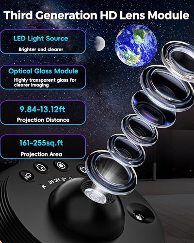 Galaxy Projector for Bedroom 5TH Gen, 13 in 1 HD Planetarium Star Projector with Solar System, Constellation & Meteor, 360° Rotating, Timer, Adjustable Knob, Night Light for Ceiling Kids Adults
