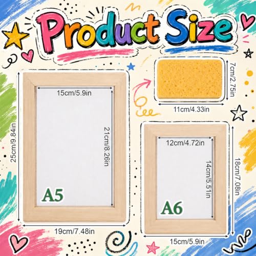 3 Pcs Paper Making Kit, A5 & A6 Paper Making Screen with Wooden Mold Sponge DIY Handmade Papers Makings Supplies Gift for Craft Lovers