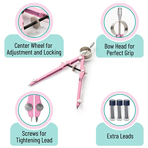 Mr. Pen- Professional Compass for Geometry, Extra Lead - color: Pink