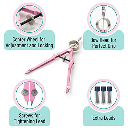 Mr. Pen- Professional Compass for Geometry, Extra Lead - color: Pink