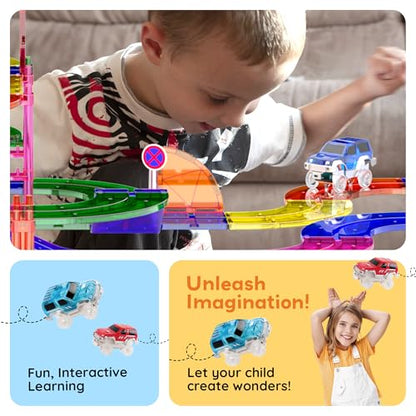 PicassoTiles 100 Piece Magnetic Tiles Race Track Toy Creative Building Set - color: 100 Pcs Race Car Track Set