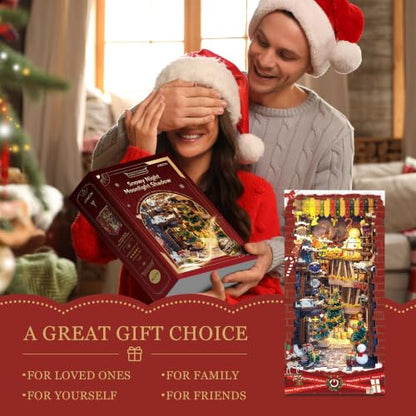 Christmas Book Nook kit 3D Wooden Puzzles for Adults Women Men - color: Christmas Snow Night