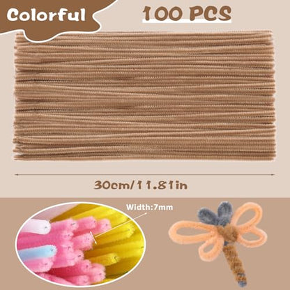 100 PCS Pipe Cleaners Craft, Soft Brown Pipe Cleaners Bulk, Chenille Stem - color: Coffee
