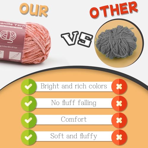 LUNARM Chenille Yarn for Crochet Knitting Chunky Blanket Velvet Yarn - color: 18 Skeins-Peach Pink