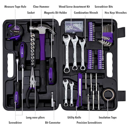 CARTMAN 148-Piece Automotive And Household Tool Set, Purple Repair Kit Case - color: Purple