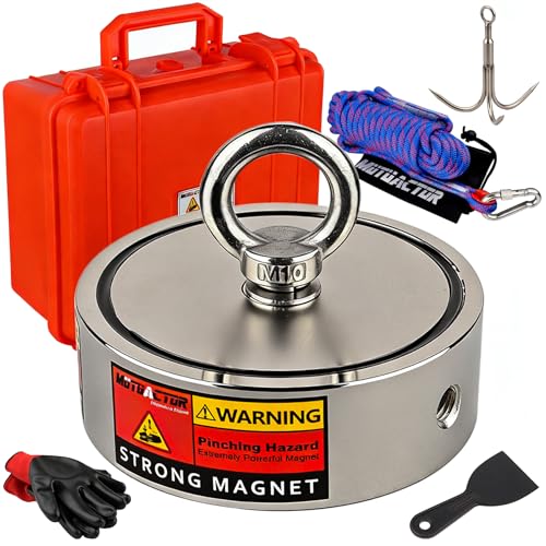 MUTUACTOR Fishing Magnet Kit Heavy Duty,Super Strong 2000lbs Double Sided Neodymium Magnet,Φ3.81”Permanent Rare Earth Magnets Fishing with 65FT Rope Gloves for Hunting Retrieval Underwater Searching - style: 2000lb Magnet(Double Sided) with Box--Φ 3.81"