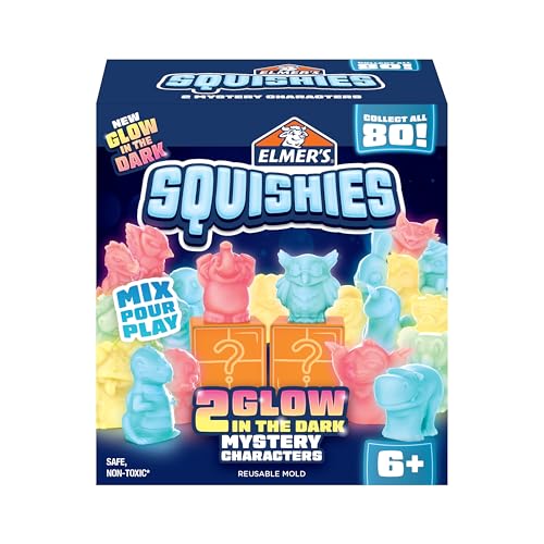 Elmer's Squishies, Kids DIY Activity Kit, Squishy Glow in the Dark Toys, Creates 2 Mystery Characters, 13 Piece Set - Slime Fun, Crafts, Holiday Gift for Ages 6+