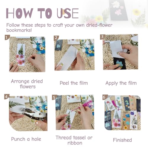 Bakayoyo 451 pcs DIY Dried Pressed Flowers Bookmark Making Kit, DIY Paper Book Mark Bulk Craft Supplies for Book Lovers,Reading Women, Classroom& Ideal Gifts for Teachers Students Friends