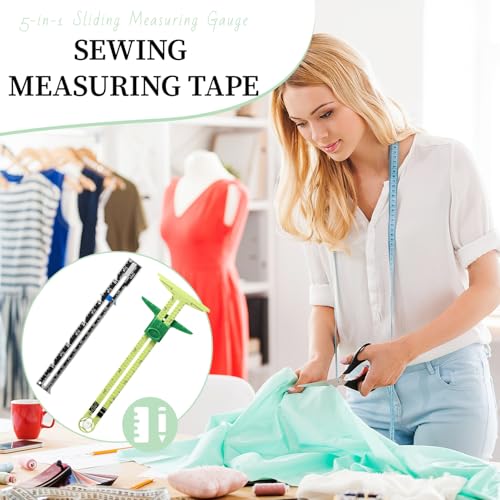 2PCS Sewing Gauge with Sliding Marker, 5-in-1 Measuring Sewing Tool, T-Shaped Fabric Ruler Sliding Gauge Hemming Ruler for Quilting Knitting Crafting, Sewing Tools for Beginners