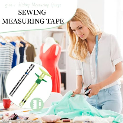 2PCS Sewing Gauge with Sliding Marker, 5-in-1 Measuring Sewing Tool, T-Shaped Fabric Ruler Sliding Gauge Hemming Ruler for Quilting Knitting Crafting, Sewing Tools for Beginners