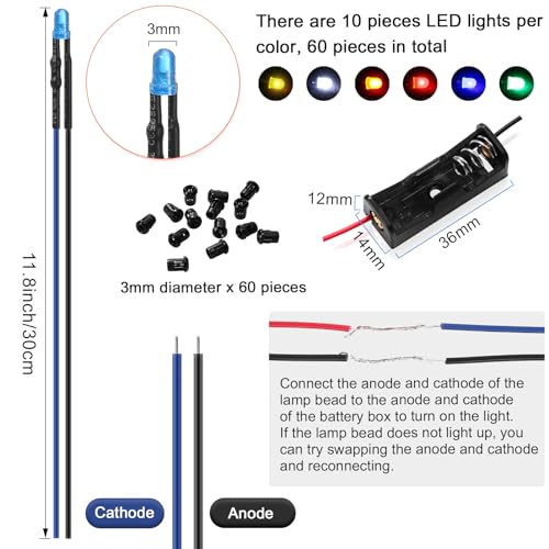 126 Pcs Pre Wired 12V LED Light Kit Battery Holders Craft, 3 mm - size: 3 mm
