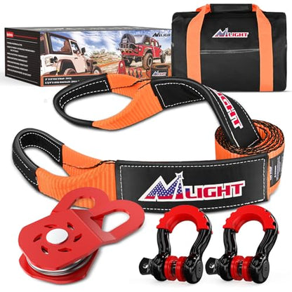 Nilight Offroad Recovery Kit 3" x8' Tow Strap Pulley Anti-Theft D-Shackles - color: 8ft Tow Strap +D-Ring Shackle +Block