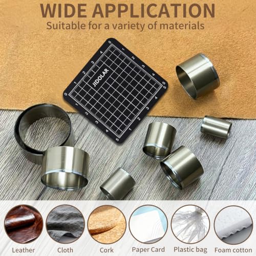 Leather Circle Cutter Tool Set, 8 Pieces Circle Punch Tools 15 20 25 30 35 40 45 50mm, High Carbon Steel Round Cutting Dies - Leather Hole Punch Tool Kit for DIY Leathercrafts - size: 8 Sizes