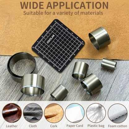 Leather Circle Cutter Tool Set, 8 Pieces Circle Punch Tools 15 20 25 30 35 40 45 50mm, High Carbon Steel Round Cutting Dies - Leather Hole Punch Tool Kit for DIY Leathercrafts - size: 8 Sizes