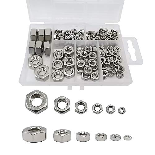 210PCS 304 Stainless Steel Hex Nuts Assortment Kit for Screw Bolt with 6 Sizes DIN 934 (M3 M4 M5 M6 M8 M10) Great Replacement Fasteners for Professionals, Repairmen or DIY, Meet Your Every Needs