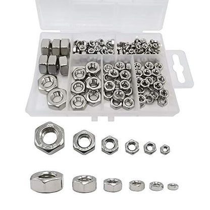 210PCS 304 Stainless Steel Hex Nuts Assortment Kit for Screw Bolt with 6 Sizes DIN 934 (M3 M4 M5 M6 M8 M10) Great Replacement Fasteners for Professionals, Repairmen or DIY, Meet Your Every Needs