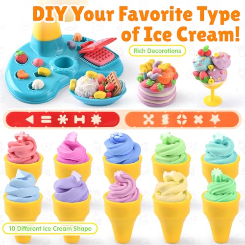 2 in 1 Color Dough Sets for Kids Ages 2-4-8, Kitchen Creations Ice Cream Pizza Maker Machine, Art Crafts Play Food Toys for 3 Year Old Girls Boys and Up, 8 Cans of Modeling Compound Dough,2 oz Cans - color: Blue Yellow