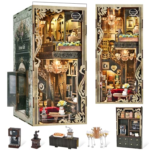 MiniCity Saisons Cafe Book Nook Kit, 3D Wooden Bookshelf Puzzle with LED - color: Saisons Café