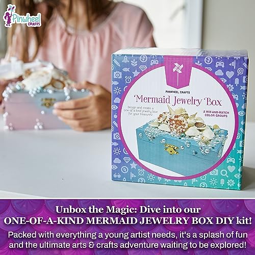 Pinwheel Crafts Mermaid DIY Jewelry Box Kit for Girls Ages 6+ with 530 Pcs - style: Mermaid Jewelry Box-530 Pcs