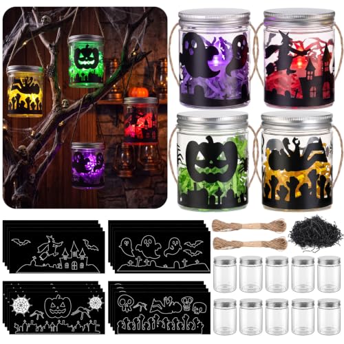 24 Sets Halloween Crafts Kits DIY Haunted Plastic Mason Jar - style: Haunted