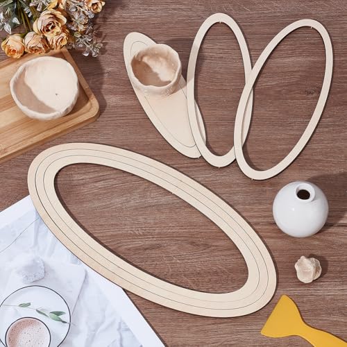UNICRAFTALE 7Pcs Ceramics Plate Forming Molds Oval Pottery Tools Wooden Concentric Geometric Figure Rail Set Clay Molds DIY Dish Slump Mold for Ceramic Cutting and Printing Blank Modeling - size: 19-35cm Long