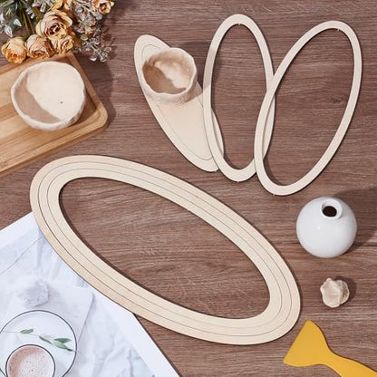 UNICRAFTALE 7Pcs Ceramics Plate Forming Molds Oval Pottery Tools Wooden Concentric Geometric Figure Rail Set Clay Molds DIY Dish Slump Mold for Ceramic Cutting and Printing Blank Modeling - size: 19-35cm Long
