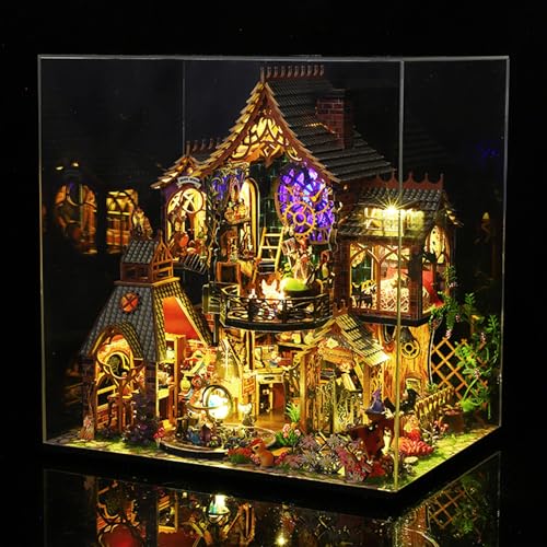 Fifijoy DIY Miniature Wooden Dollhouse Kit, DIY Miniature House Kit for Adults and Teens, DIY Mini Dollhouse Kit (Magic Spirit) - color: Magic Spirit