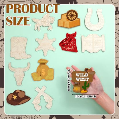 JellyArch 24 Pcs West Cowboy Wooden Painting Kits with Magnets, 12 Designs - style: West Cowboy