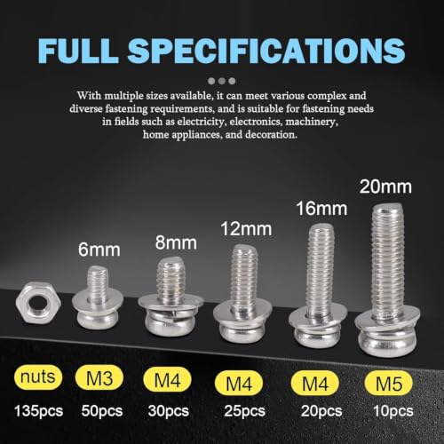 540PCS Machine Screw Phillips Truss Head Nuts and Bolts Assortment Kit - size: 3/4/5 mm, style: Round head machine screw