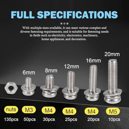 540PCS Machine Screw Phillips Truss Head Nuts and Bolts Assortment Kit - size: 3/4/5 mm, style: Round head machine screw
