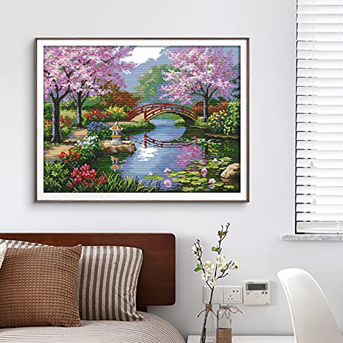 Stamped Cross Stitch Kits Full Range of Easy Patterns Embroidery Starter Kits for Beginners，Printed Cross-Stitch Kits for Home Decor DIY 14CT 2 Strands-The Beautiful Scenery of Park，21.7x17 inch - color: The beautiful scenery of Park, 21.7x17 inch