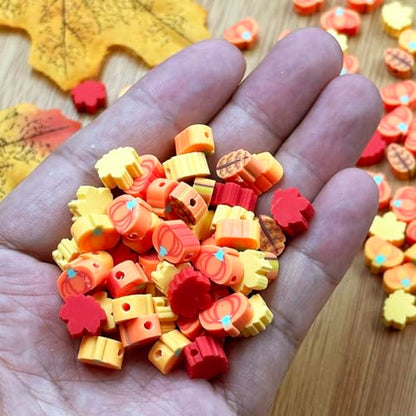 Polymer Clay Fall Pumpkin Maple Loose Spacer Beads, 10mm Thanksgiving Autumn Maple Leaves Pumpkin Beads Charms for DIY Hair Clip Necklace Bracelet Jewelry Earring Handmade Craft Making - color: maple pumpkin