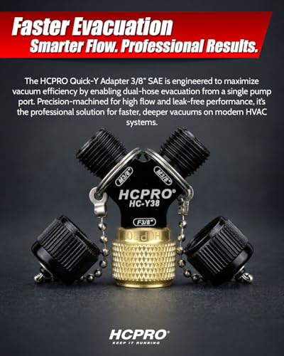 HCPRO HCY38 Quick-Y Adapter for Unrestricted Vacuum Flow - 3/8 in x 3/8 in Male x 3/8 in SAE Female Connection HVAC Refrigeration Evacuation Tool