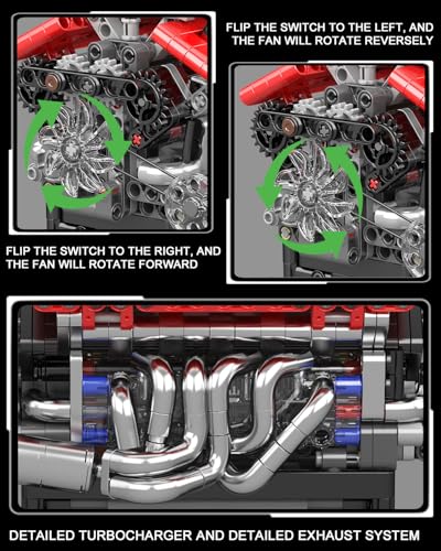Mould King 10226 Engine Model Kit that Runs- Build Your Own STEM V12 Model Engine with Transmission, 12-Cylinder Supercar Engine kit Building Engineering Toys for Adults Collections (863+PCS) - style: MK-10226