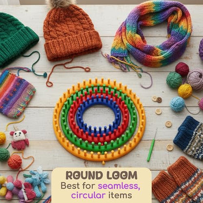 Olikraft Knitting Loom Kit for Beginners, 4 Round and 2 Rectangular Looms