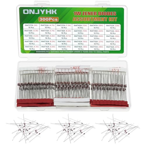 30Values 1W Zener Diode Kit 3V 3.3V 3.6V 3.9V 4.3V 4.7V 5.1V 5.6V 6.2V 6.8V 7.5V 8.2V 9.1V 10V 11V 12V 13V 15V 16V 18V 20V 22V 24V 27V 30V 33V 36V 39V 43V 47V Diodes Assortment Set