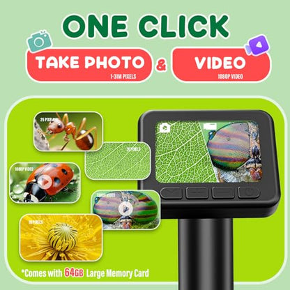 IMICHI Microscope for Kids 50X-1000X Magnification- 2 inch IPS HD Screen, 32GB storage Card, 1080P Video, 2-Hour Battery Life, Easy Carry, Slides Included - Perfect Science Kit Gift for Kids Ages 8-12 - color: Black
