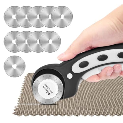 45mm Rotary Cutter for Fabric with 10pcs Replacement Blade, Rolling Fabric Cutter Crochet Edge Skip Stitch Blade for Quilting Crafts Sewing(COLOR:black)