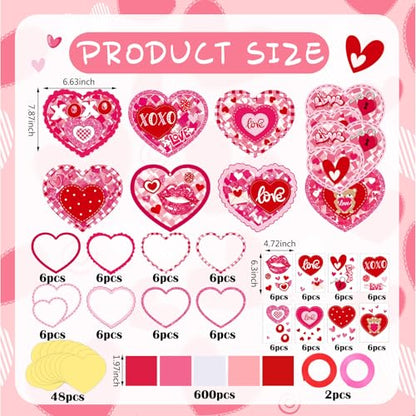 DoubleFill 48 Pcs Valentine's Day Heart Suncatchers Craft Kits DIY Heart Stained Glass Effect Tissue Paper Kits Bulk for Valentine Window Decor Ornament Party Art Favors - style: Valentines Heart