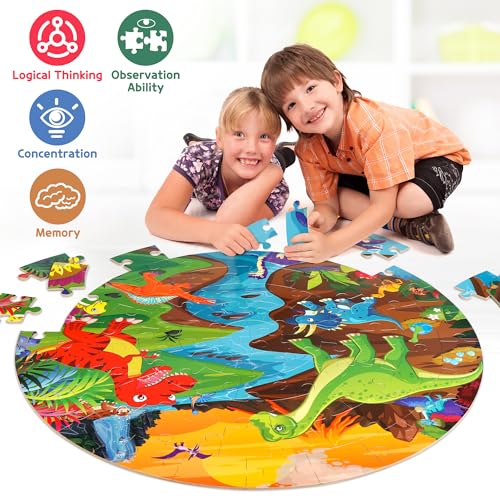 SYNARRY Dinosaur Floor Puzzles for Kids Ages 4-6, Large 70-Piece - style: Dinosaur
