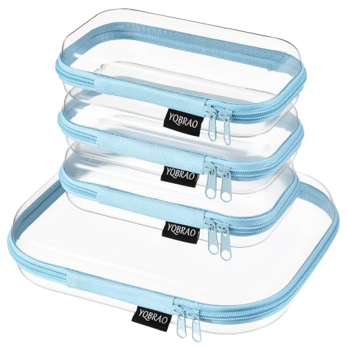 YQBRAO 4-Piece Clear Hard Shell Zipper Case Set, 1M 3S, Blue - color: Blue, size: M+3S