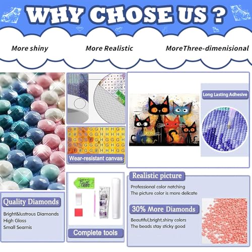 Cat Diamond Painting Kits for Adults, Cat Diamond Art Kits for Adults - color: Funny Cats