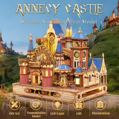 DIY 3D Wooden Puzzles for Adults,Alnwick Castle Miniature House Kit with LED Lights Arts and Crafts for Home Decor Creative Gift for Boys Girls - style: Alnwick Castle