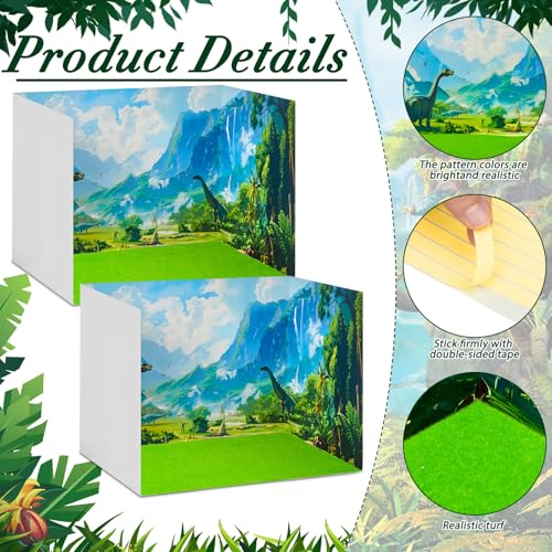 AmazingSpark 2 Set Dinosaur Diorama Box and Fake Grass Decor, Dinosaur Habitat Diorama Project Supplies Set, Cardboard Display Case Kit & Artificial Grass with Double Sided Tapes for DIY Crafts - style: Dinosaur