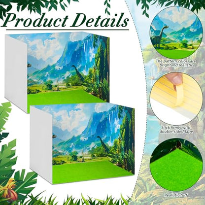 AmazingSpark 2 Set Dinosaur Diorama Box and Fake Grass Decor, Dinosaur Habitat Diorama Project Supplies Set, Cardboard Display Case Kit & Artificial Grass with Double Sided Tapes for DIY Crafts - style: Dinosaur