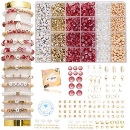 Xylise 6mm/8mm Crackle Glass Beads Bracelet Making Kit Crystal Glass Beads Jewelry Making Kit, Friendship Bracelet kit for DIY Crafts Gifts - color: Two-tone red