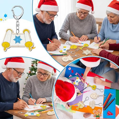 Trnayi 36 Pcs Hanukkah Wood Keychain Color Your Own DIY Craft - style: Hanukkah