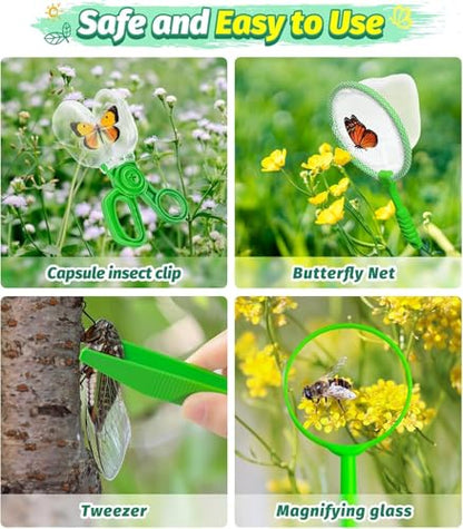 Bug Catcher for Kids, Bug Vacuum Catching Kit with Bug Collector Butterfly Net Magnifying Glass Bugs Grabber Insect Catcher Tweezers, Outdoor Explorer Toys Gift