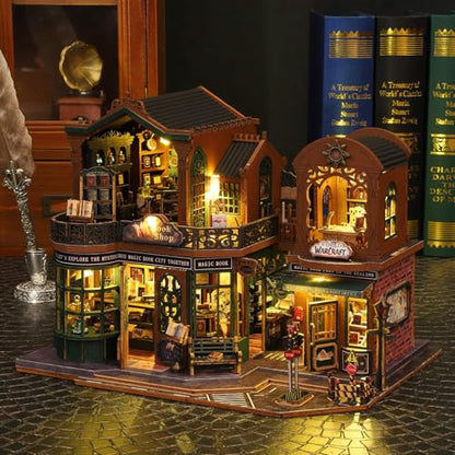 fifijoy DIY Dollhouse Miniature House Kit, Tiny House Kits Mini Doll House Model Building Sets, Wooden Miniature Kits for Adults (Magic Book City) - color: Magic Book City
